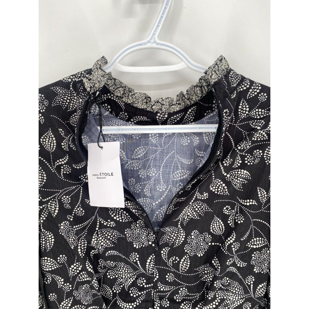 NWT Isabel Marant Etoile Black White Floral Dress Ruffles  Zip Long Sleeve Sz 36 - Picture 16 of 16